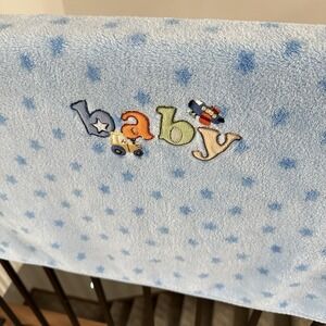 Parents Choice Walmart Plush Baby Blanket Blue Stars Tractor Airplane Blanky